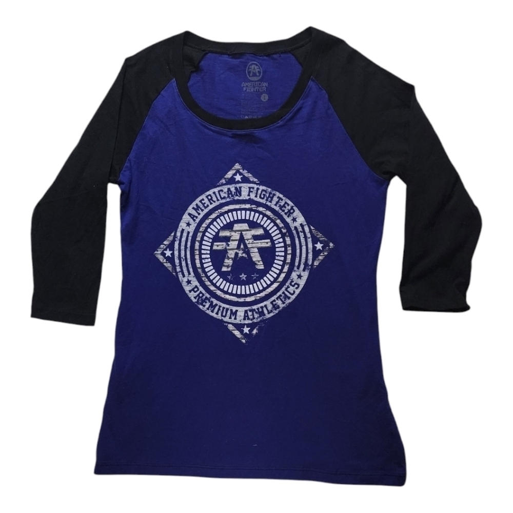 American Fighter Premium Athletics Purple Black Raglan Long Sleeve Shirt Size L